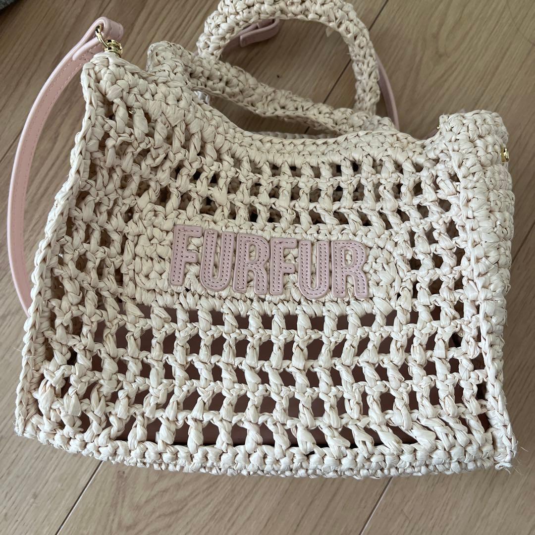 FURFUR かごバッグ ライトピンク　【限定カラー】ラフィアロゴトートバッグ