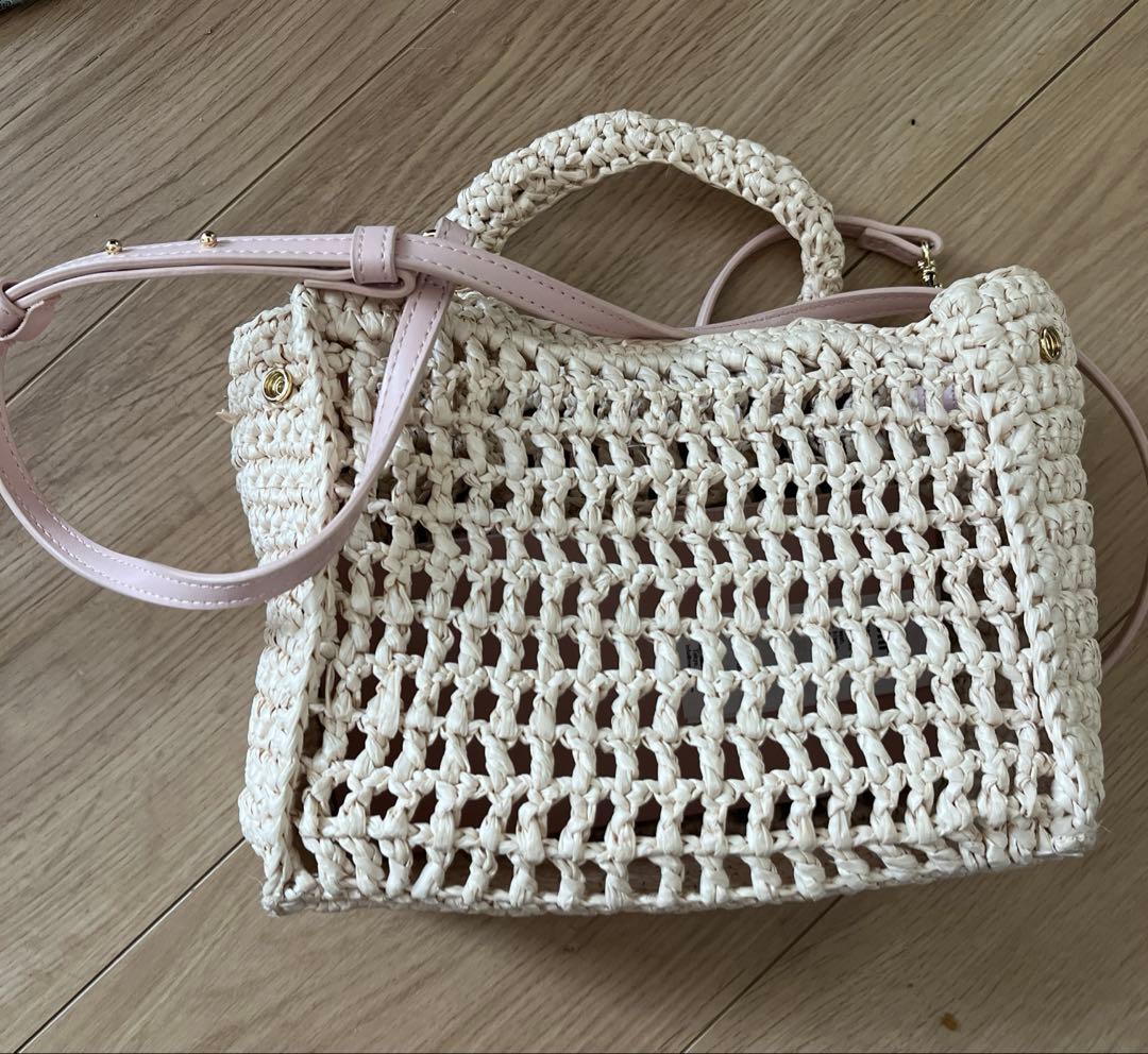 FURFUR かごバッグ ライトピンク　【限定カラー】ラフィアロゴトートバッグ