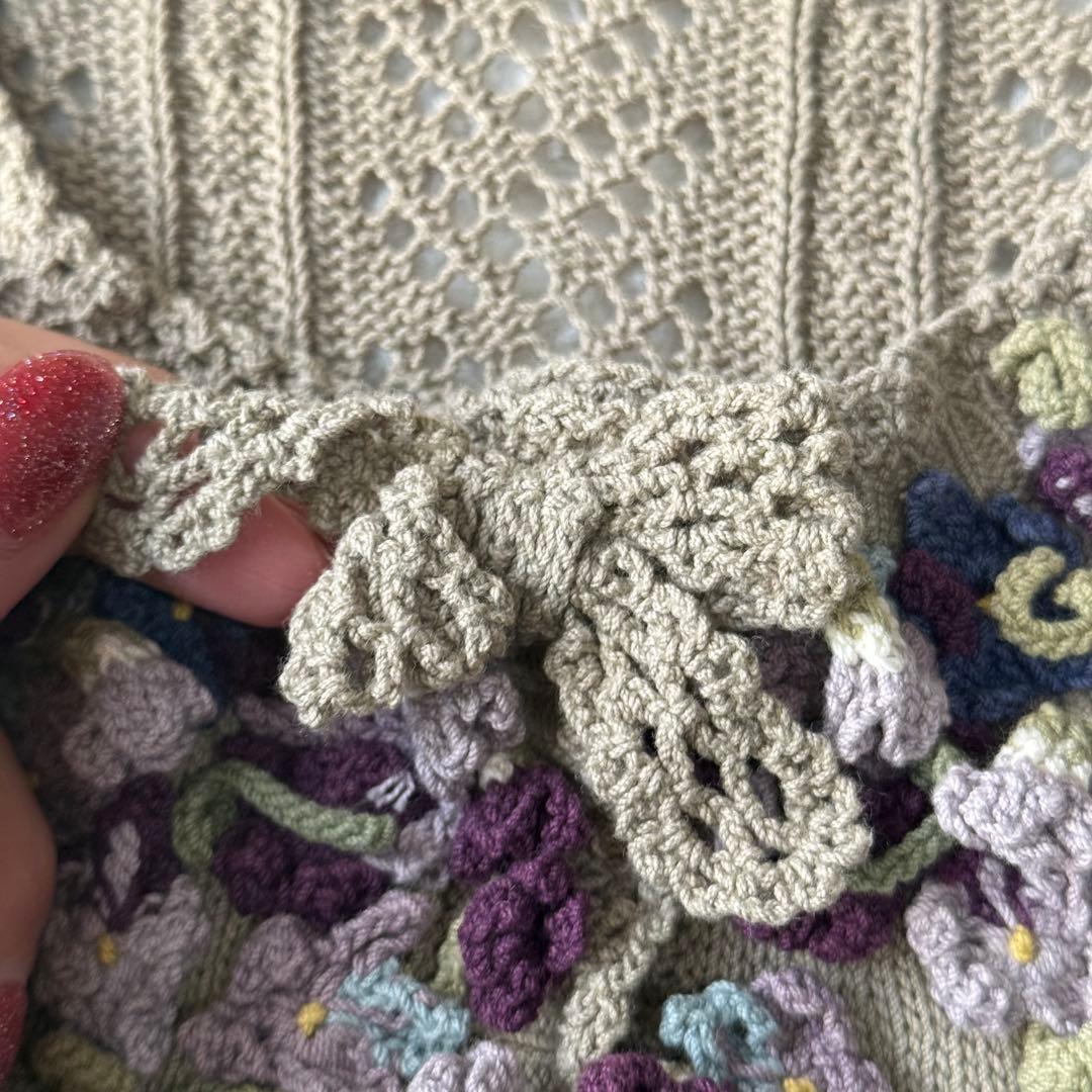 カネコイサオ スミレモチーフ レース編み カーディガン 未使用級