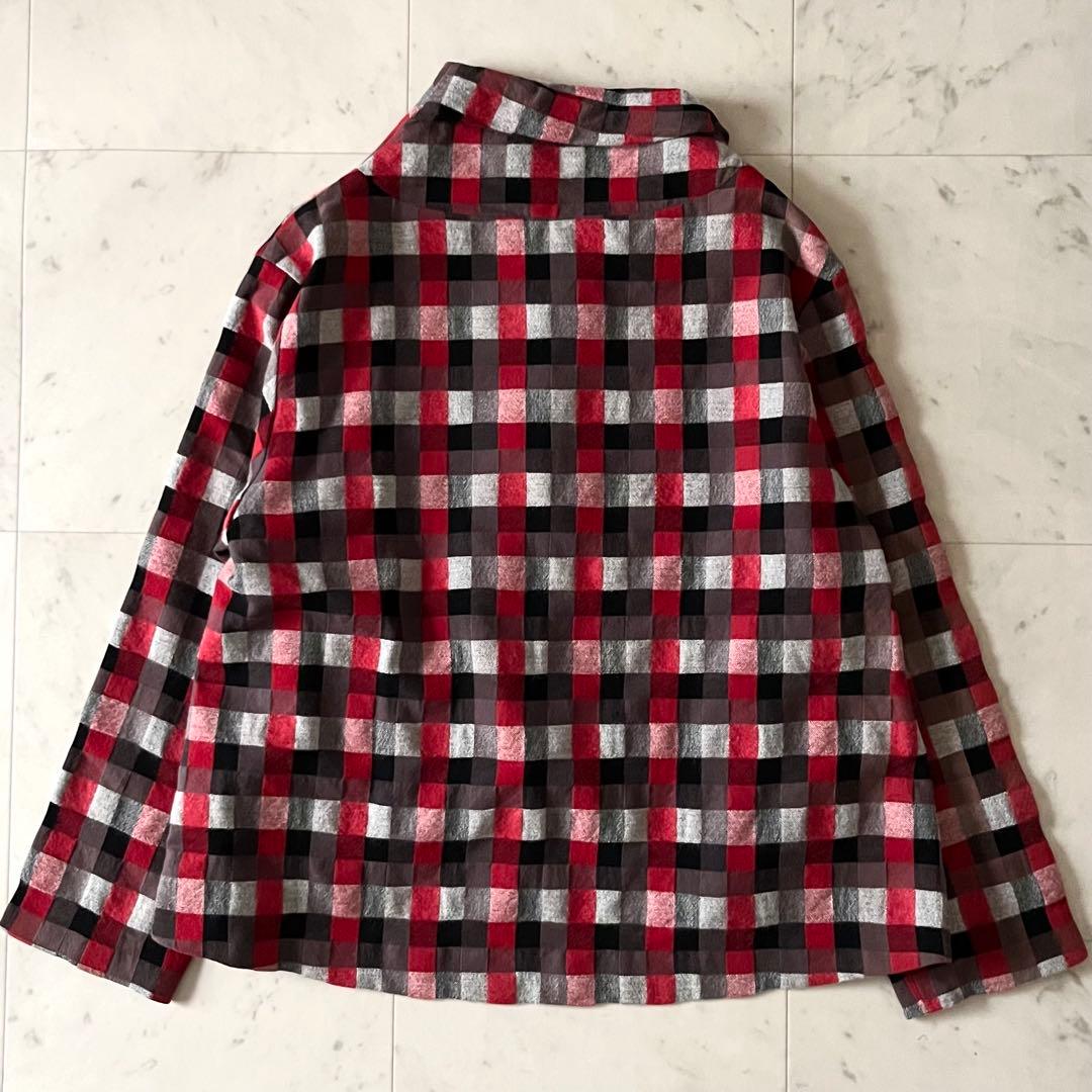 美品＊慈雨 センソユニコ ウールアンゴラ混ジャケット 40 赤黒系チェック 長袖