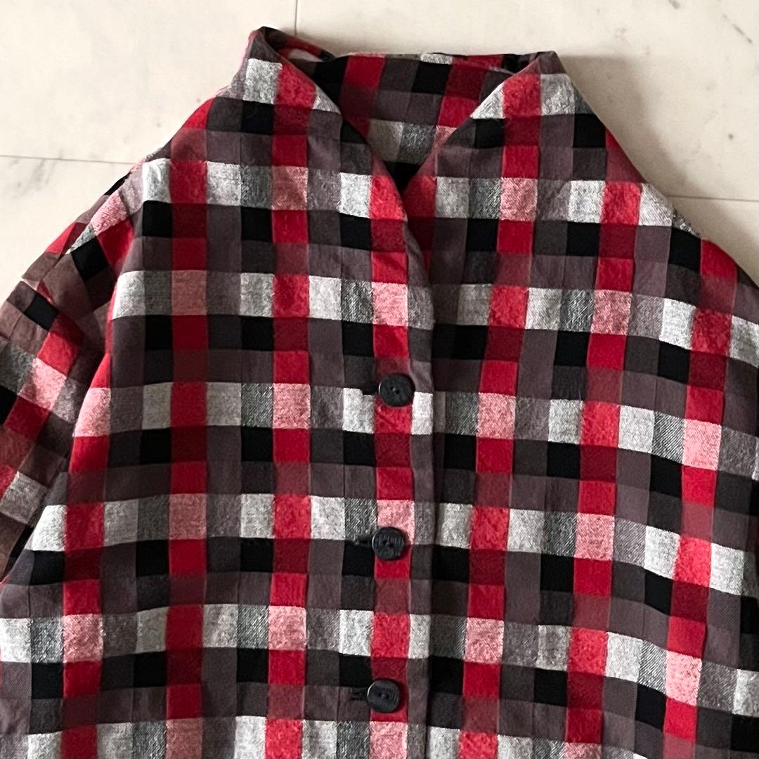 美品＊慈雨 センソユニコ ウールアンゴラ混ジャケット 40 赤黒系チェック 長袖