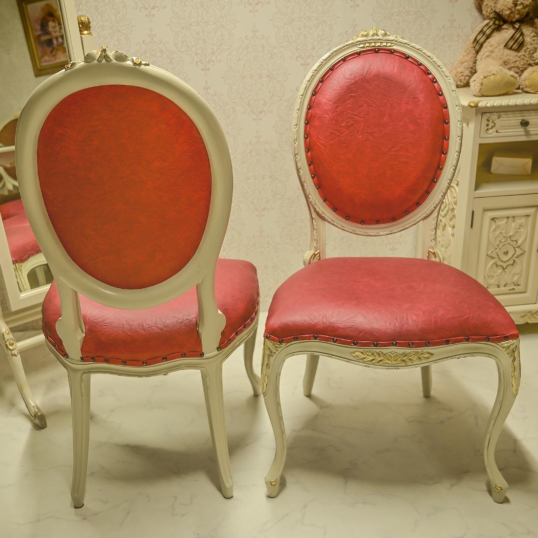 新品 ロココ調 ダイニングチェア １脚 アイボリーゴールド PVC レッド