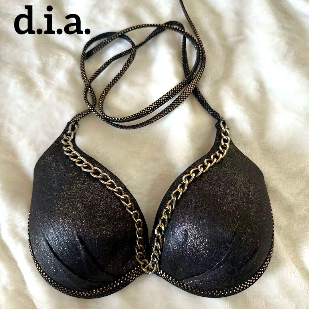 【d.i.a.】ダイヤ ゴールドラメ メタリックチェーンビキニトップス ブラック