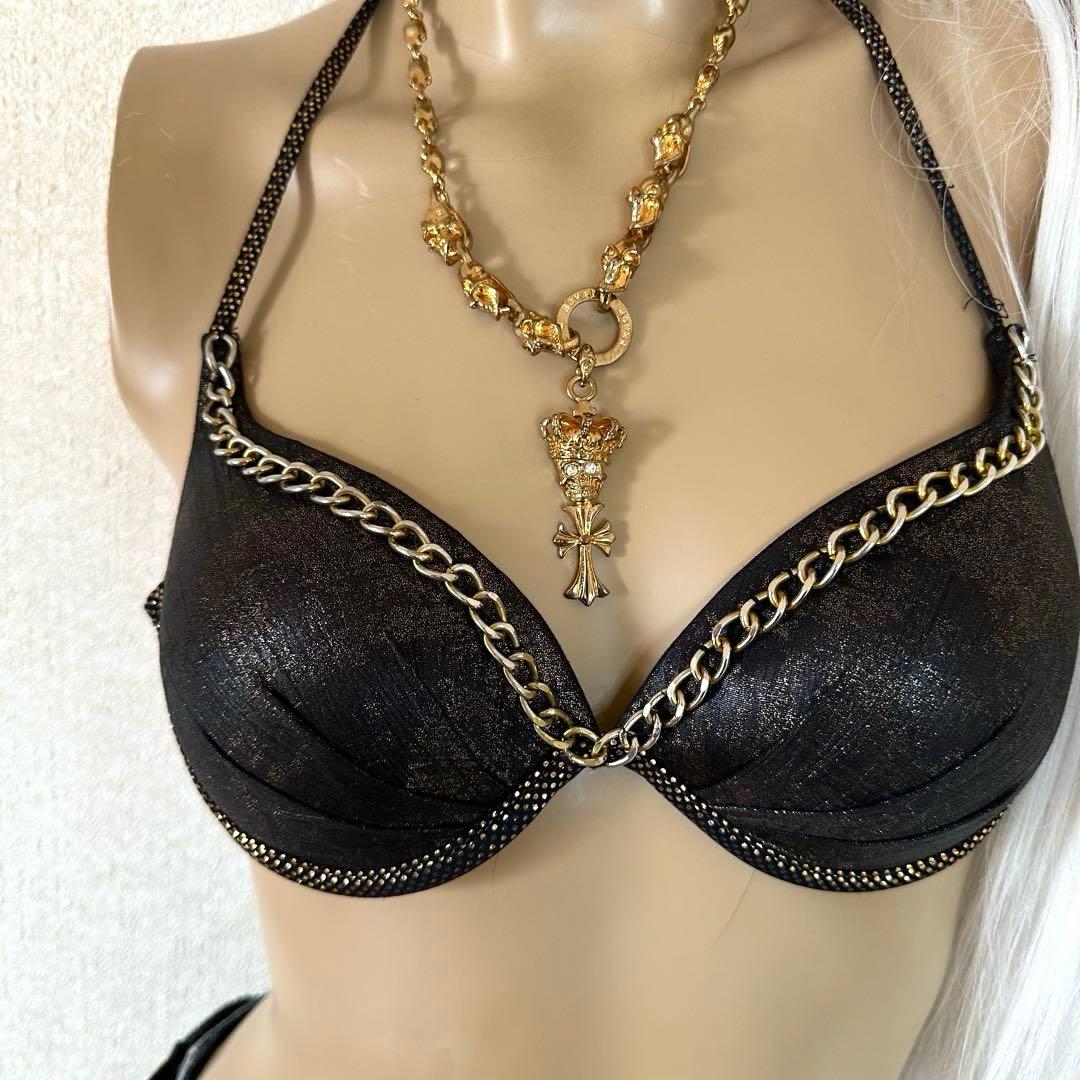 【d.i.a.】ダイヤ ゴールドラメ メタリックチェーンビキニトップス ブラック