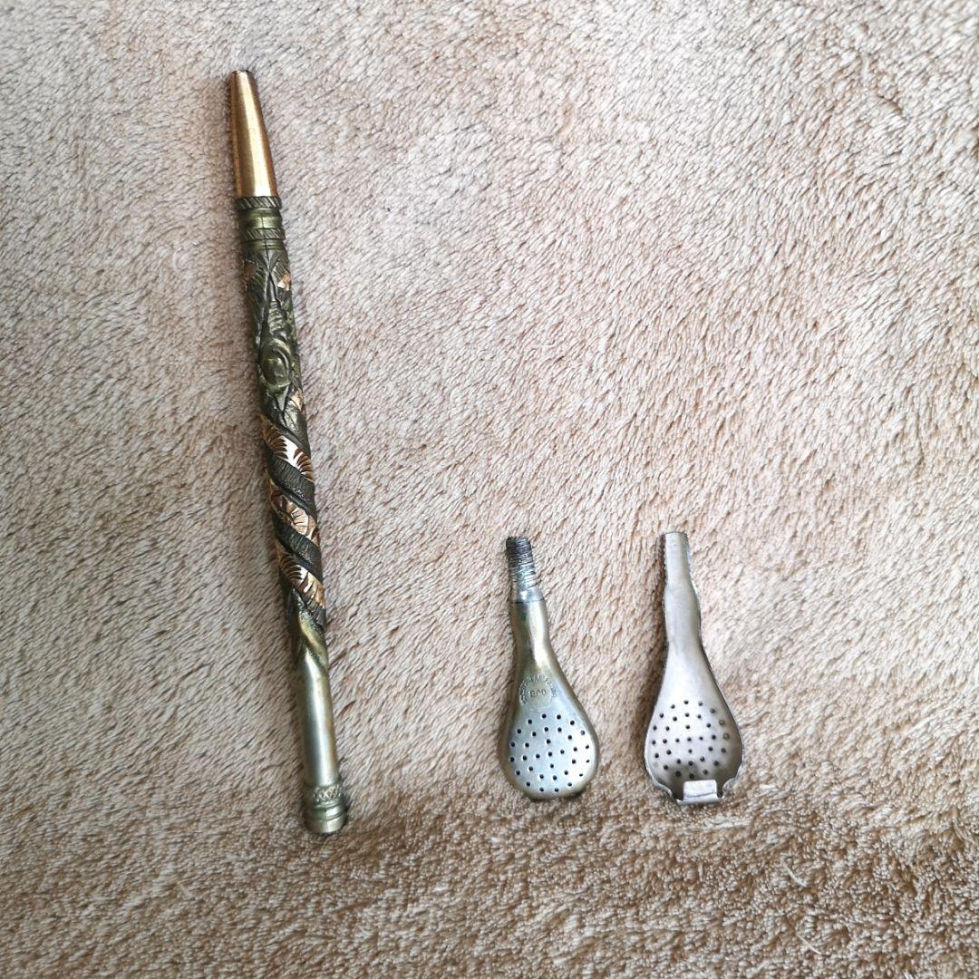 【アルゼンチン　茶器　アンティーク　1970】イェルバ マテ カップ&ストロー