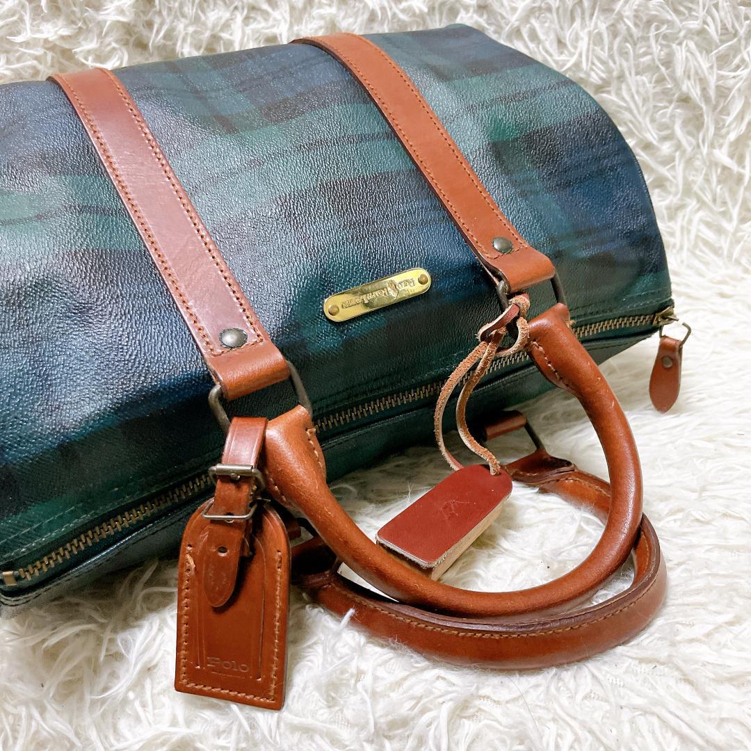 ポロラルフローレン ミニボストンバッグ PVC ブラックウォッチ ブラシ付