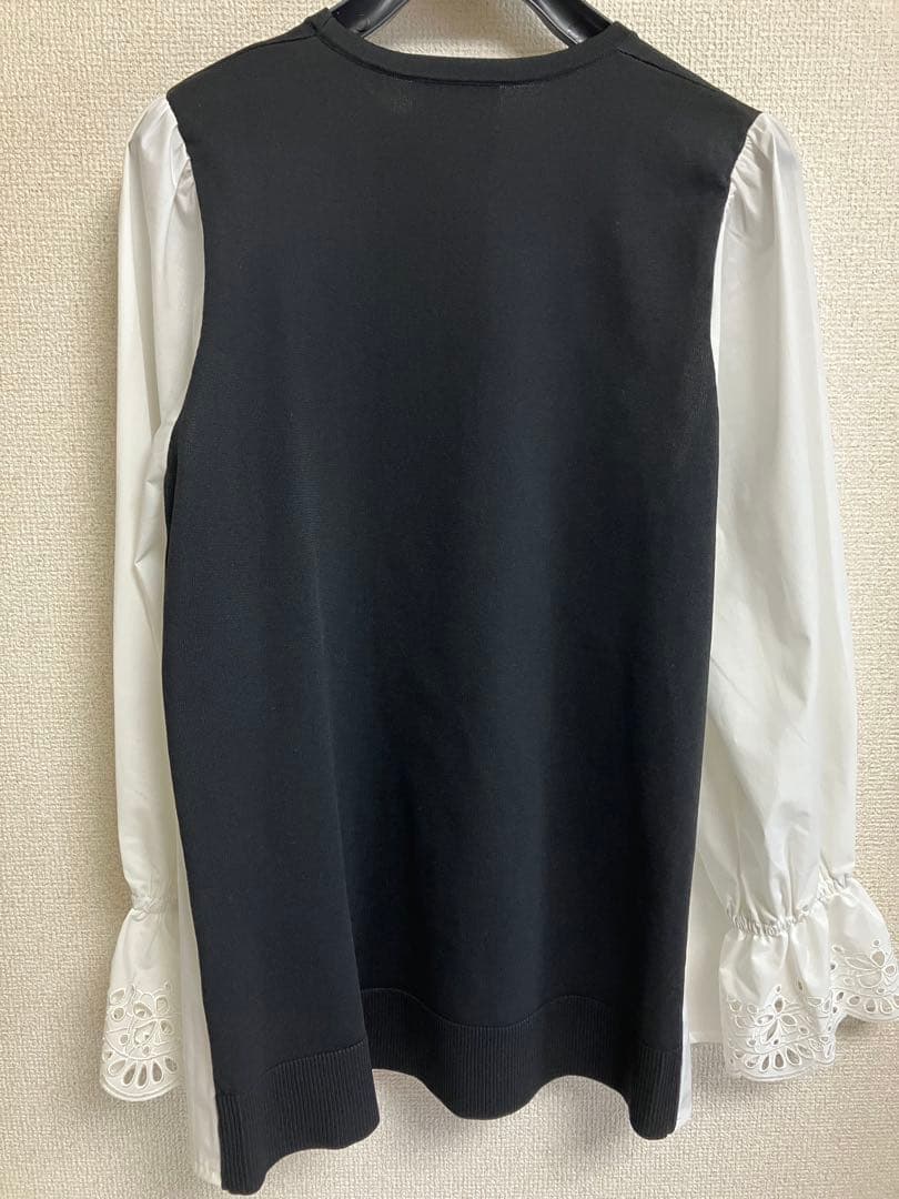 スカラップコンビスリーブプルオーバー　ブラック　白