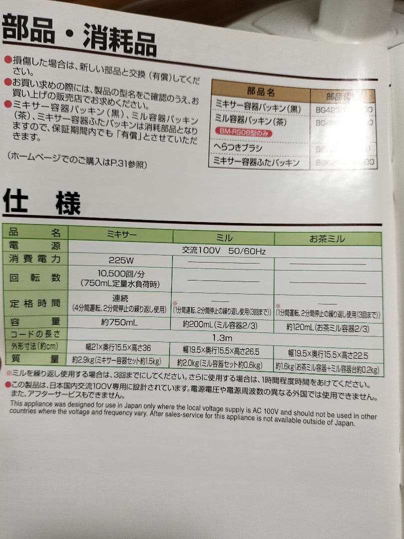 美品！象印 ミルサー ミキサー