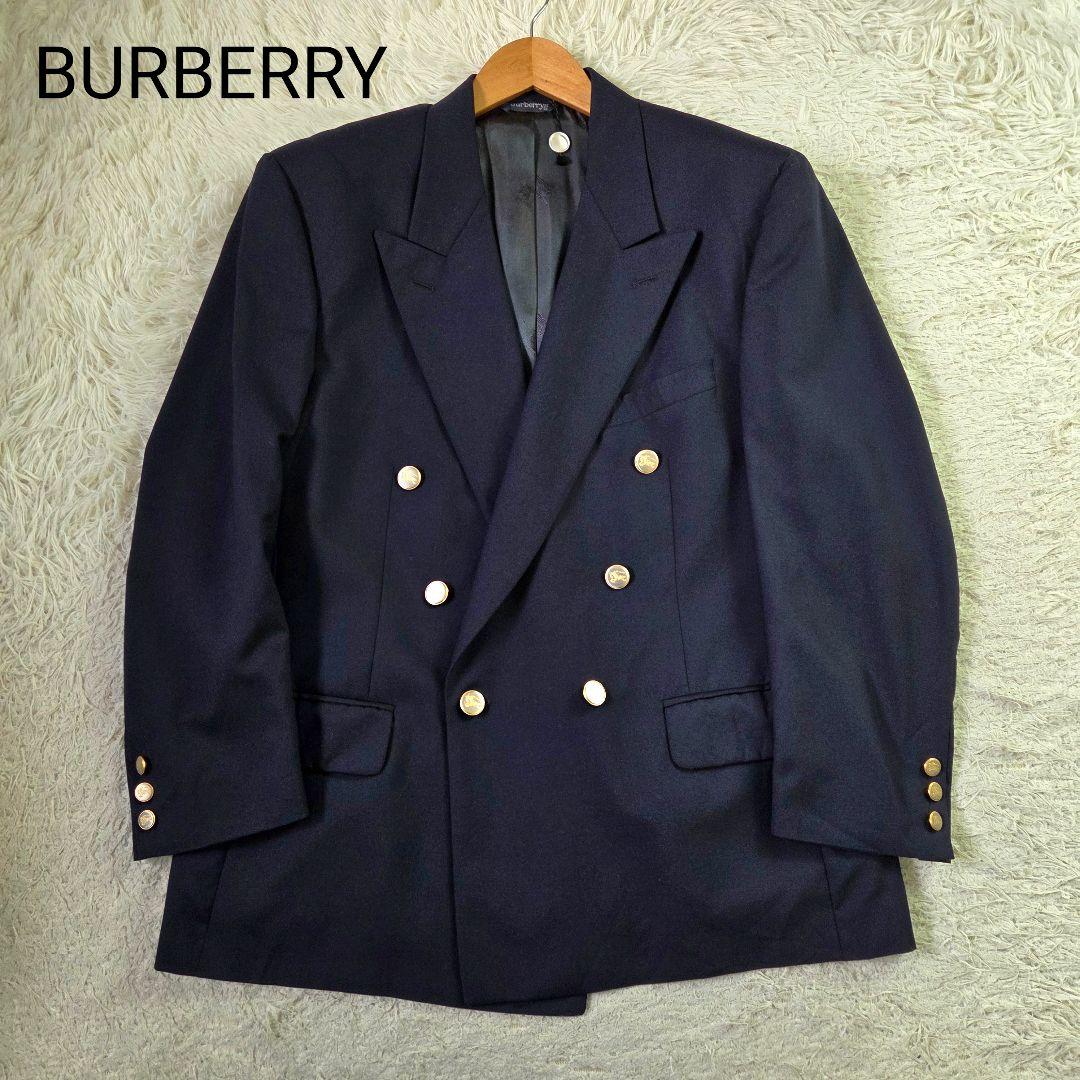 美品 バーバリー ダブル 紺ブレ 金ボタン サイズXL相当 ダークネイビー