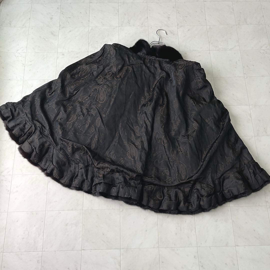 SAGA MINK  ポンチョ リバーシブル ブラックミンク 裏地総柄