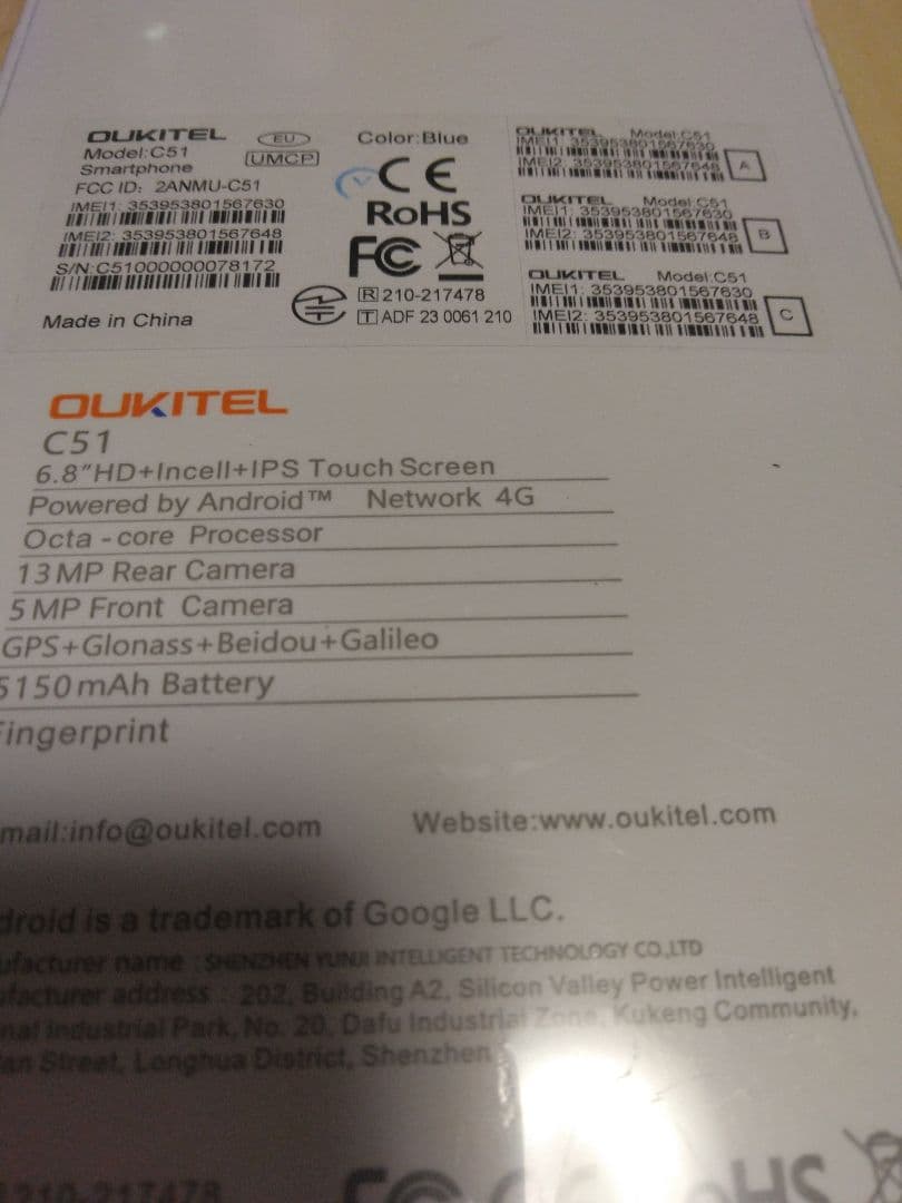 タライ　OUKITEL C51 5150mAh 128GB 16GB 3台