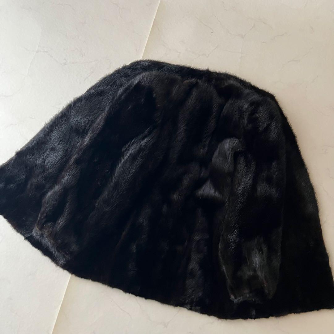 美品 ミンク 高級毛皮 コート ブラック 黒 3ホック つや なめし良好
