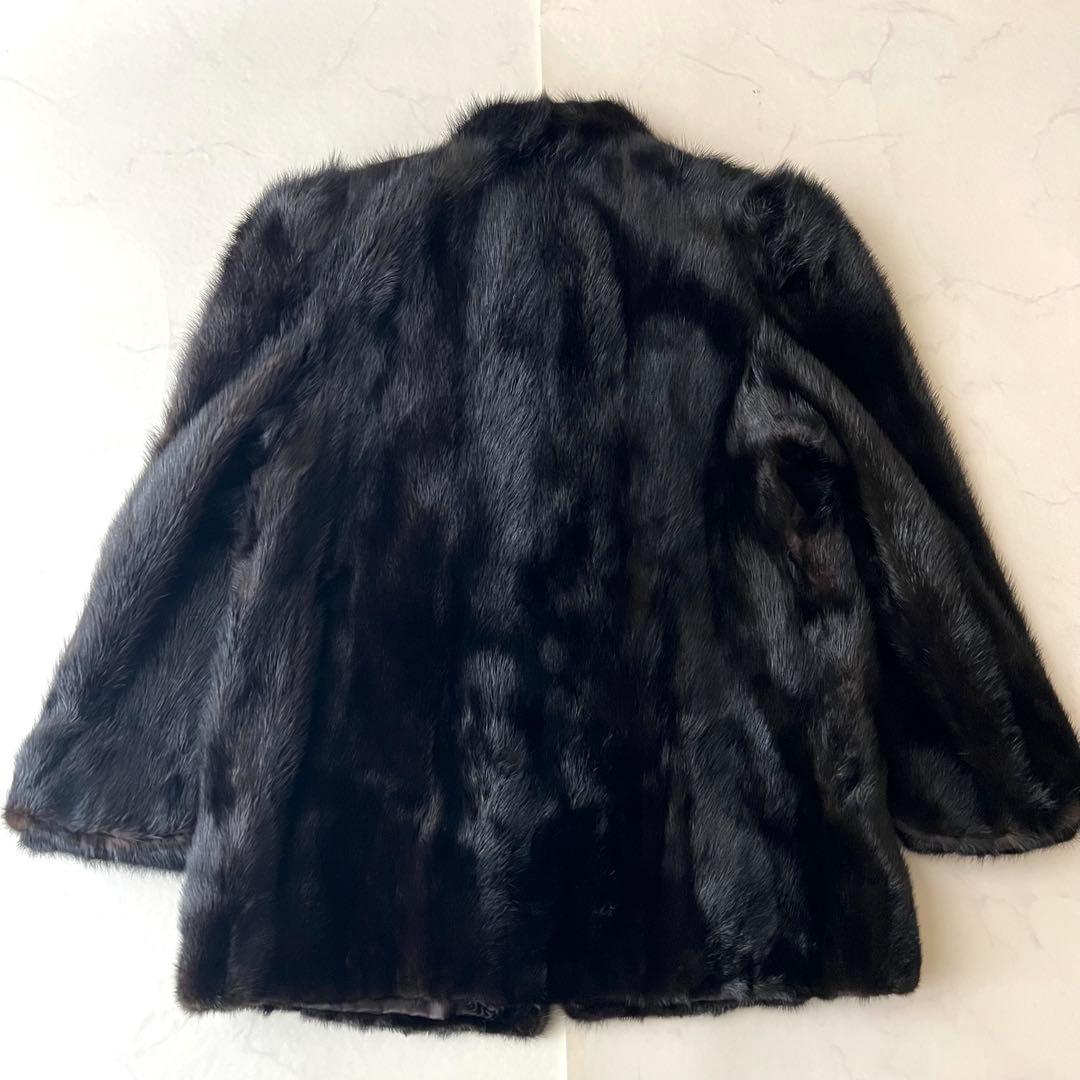 美品 ミンク 高級毛皮 コート ブラック 黒 3ホック つや なめし良好