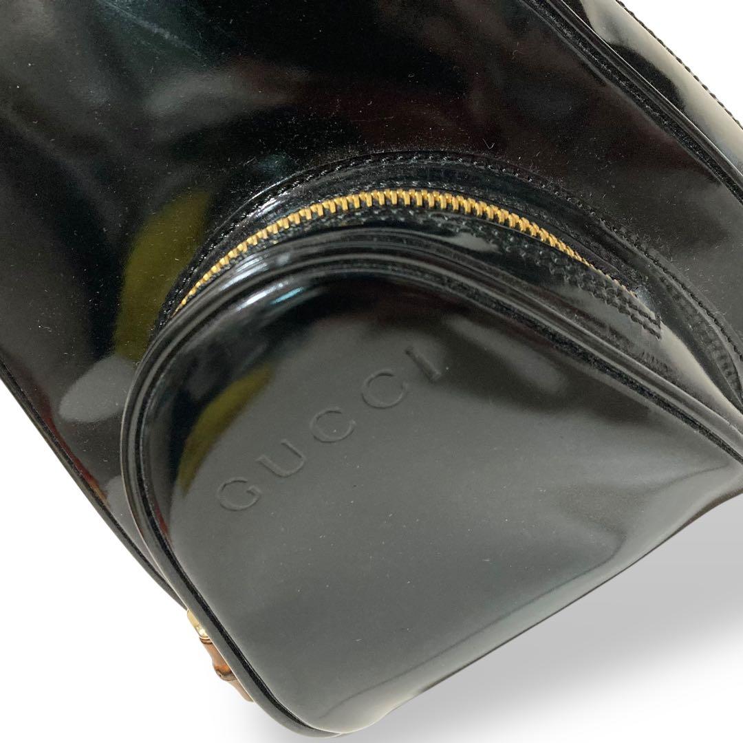 【美品】グッチ ワンショルダーバッグ　ボディバッグ　パテントレザー バンブー 黒