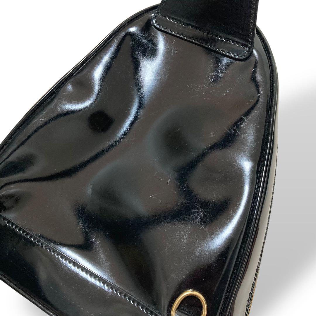 【美品】グッチ ワンショルダーバッグ　ボディバッグ　パテントレザー バンブー 黒