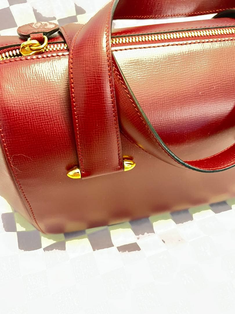 バーガンディ レザー ハンドバッグ　ミニボストン　ボルドー　未使用