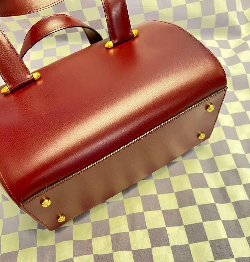 バーガンディ レザー ハンドバッグ　ミニボストン　ボルドー　未使用