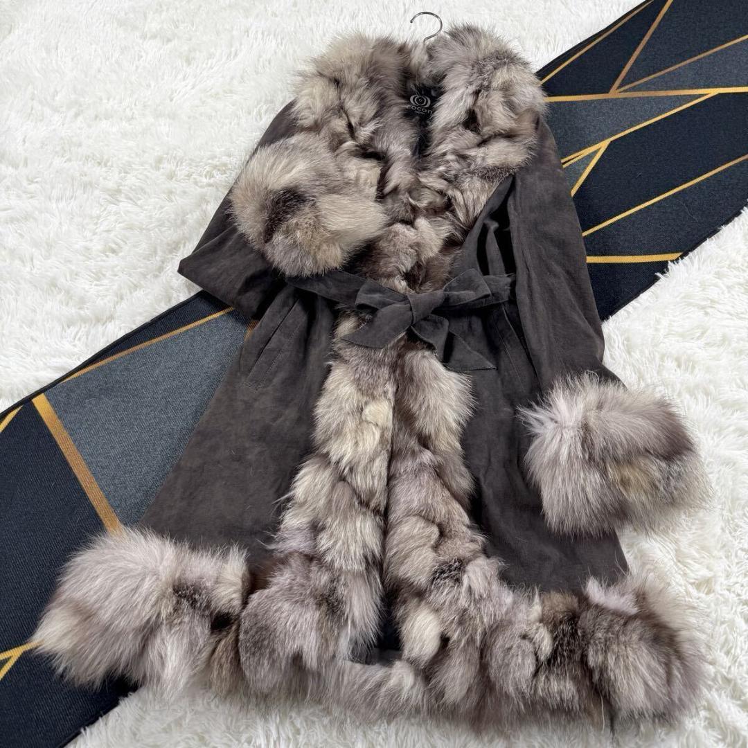 総丈99㎝ COCON フォックスファー ベルト付き コート L AA139