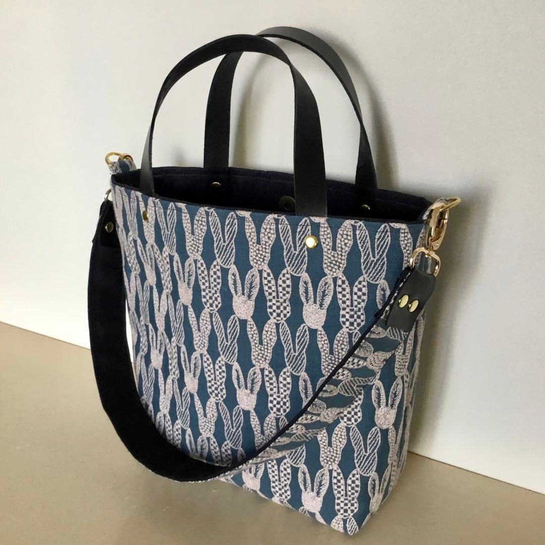 ミナペルホネンpomppiaブルー　2Way肩掛けトートバッグハンドメイド