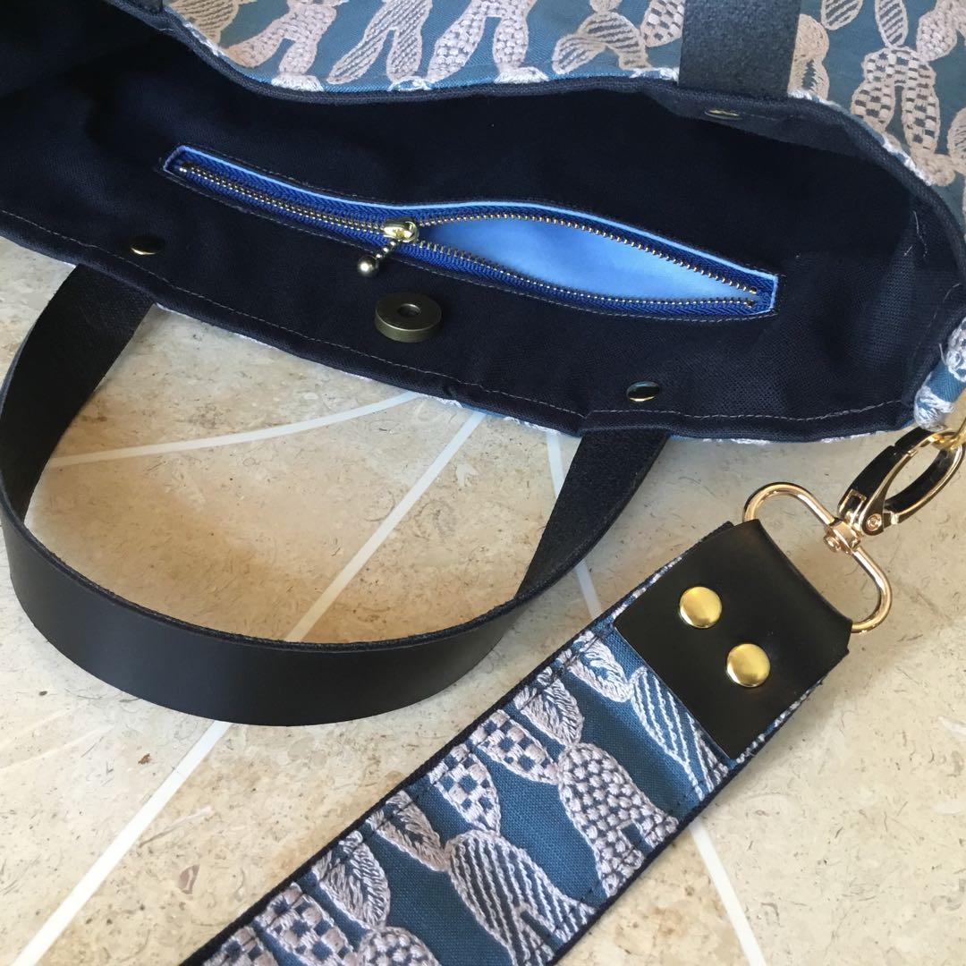 ミナペルホネンpomppiaブルー　2Way肩掛けトートバッグハンドメイド