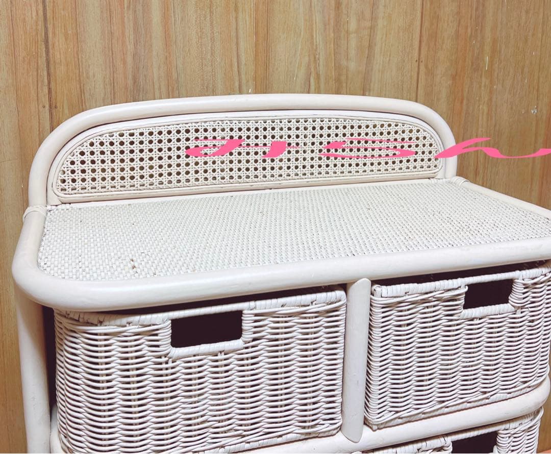 2日間限定値下げ★アンティーク ラタンホワイト/籐チェスト /家具 3段タンス