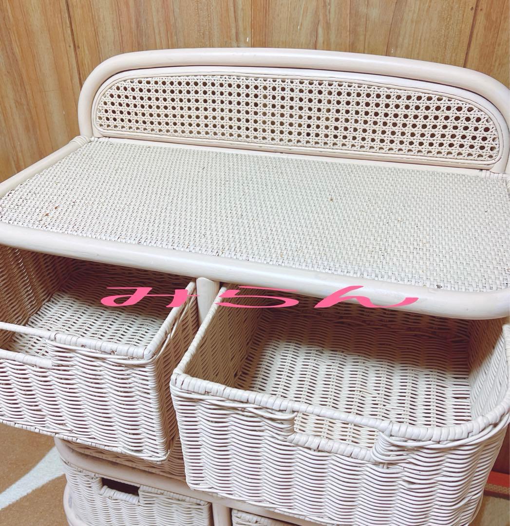 2日間限定値下げ★アンティーク ラタンホワイト/籐チェスト /家具 3段タンス