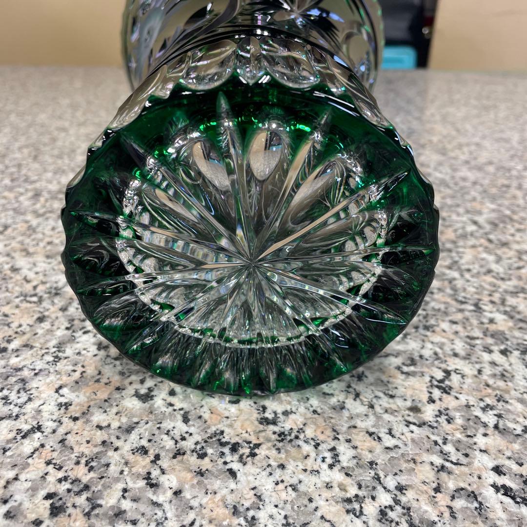 ★ドレスデンクリスタル 花瓶 グリーン フラワーベース ガラス インテリア 格安