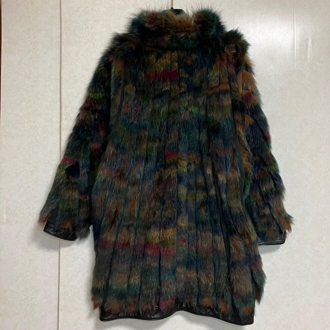 フォックスファー　マルチカラー　レザー　本革　リバーシブル　3L相当　コート