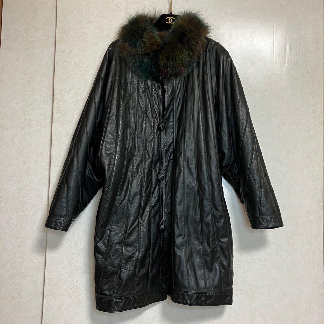 フォックスファー　マルチカラー　レザー　本革　リバーシブル　3L相当　コート