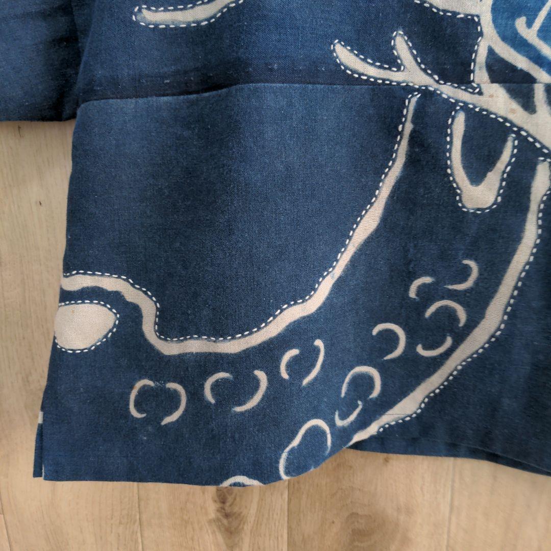 古布リメイク　筒描き　藍染め木綿　プルオーバー