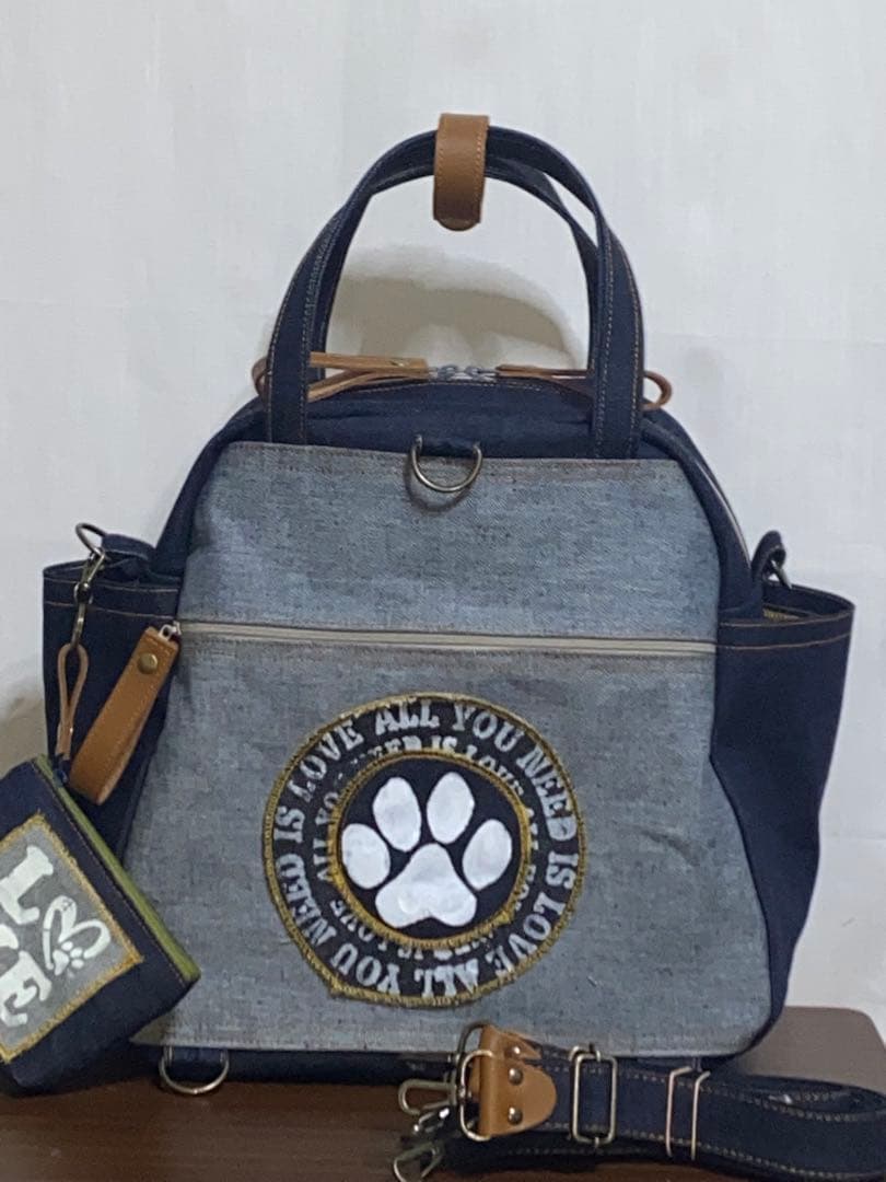 ☆ハンドメイド☆岡山デニム☆子犬☆柴犬☆4wayボストンバッグ