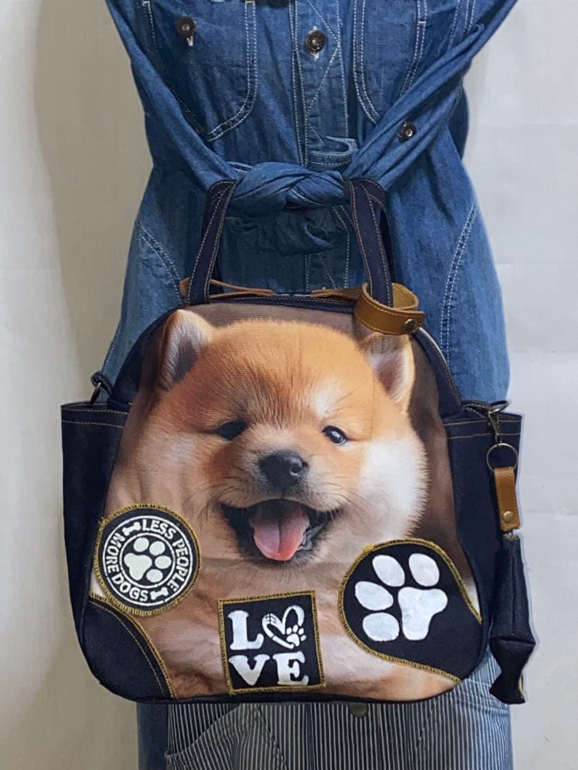 ☆ハンドメイド☆岡山デニム☆子犬☆柴犬☆4wayボストンバッグ