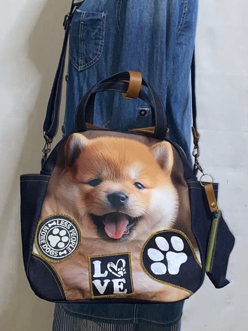 ☆ハンドメイド☆岡山デニム☆子犬☆柴犬☆4wayボストンバッグ