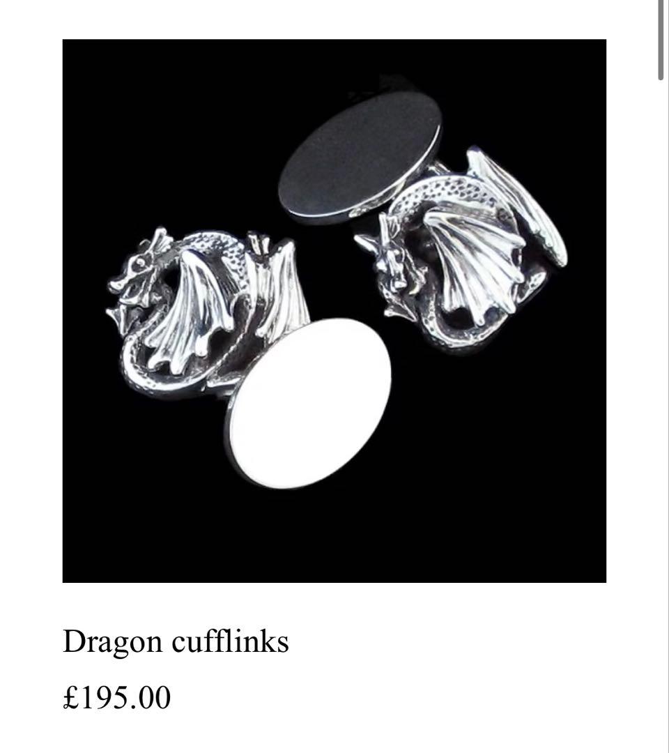 Lexi Deck イギリス製 ドラゴン シルバーカフリンクス & バッジ