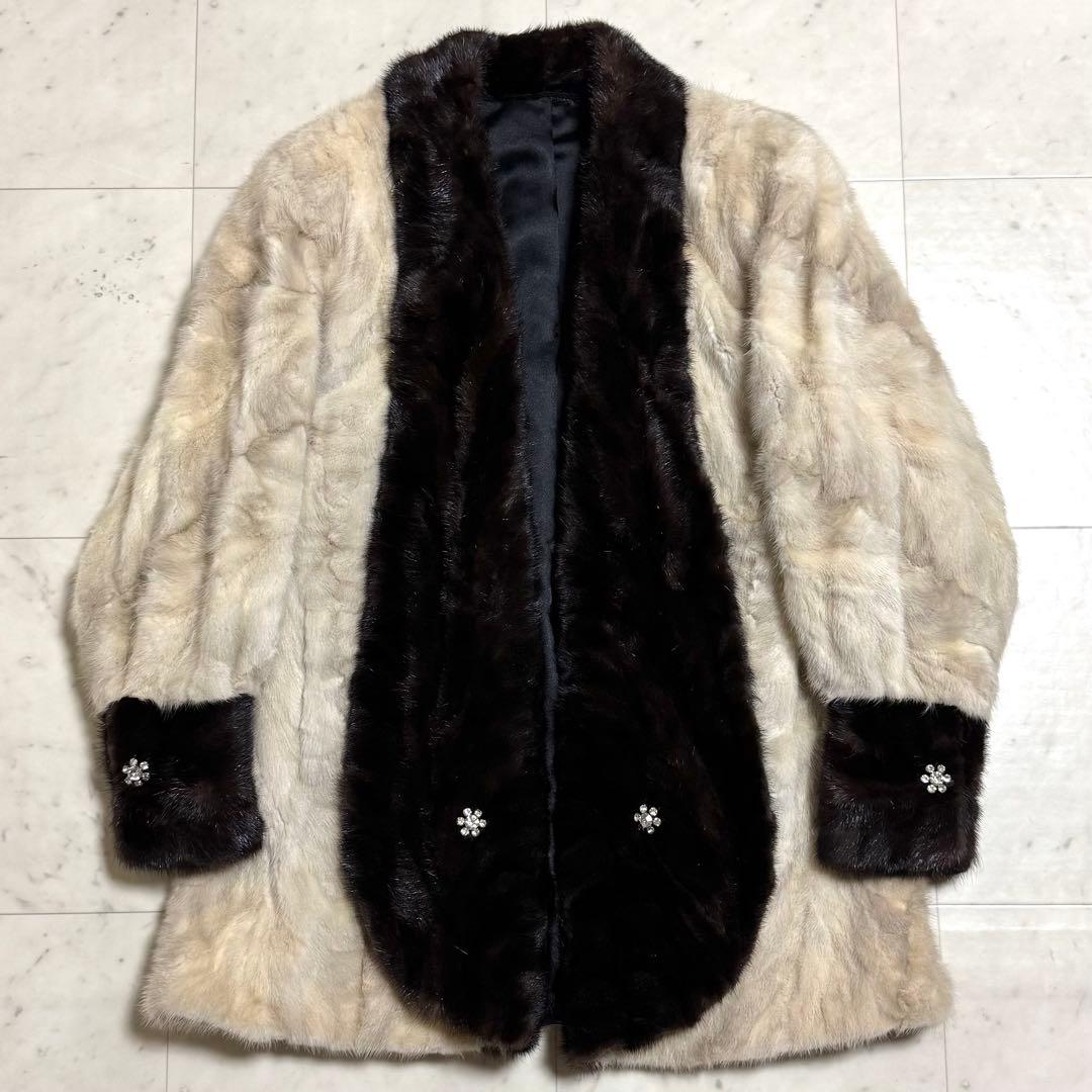 希少 美品 Hydra furs 毛皮コート ミンクファー バイカラー ビジュー