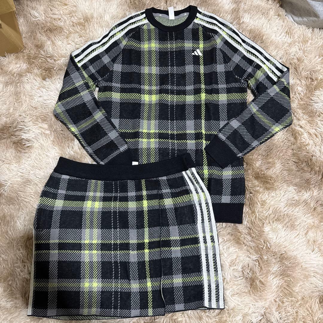 新品未使用adidas チェック柄 セーター・スカートセットアップ