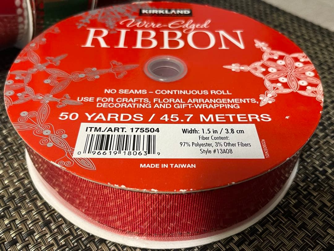 お値下！ワイヤーエッジリボン 赤緑クリスマスカラー５本各 50ヤード新品未使用