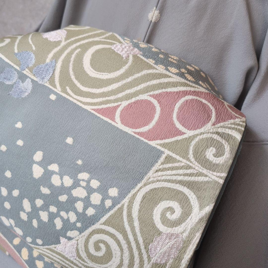 色無地　着物　フルセット　正絹　グレー　帯渦巻き　D2