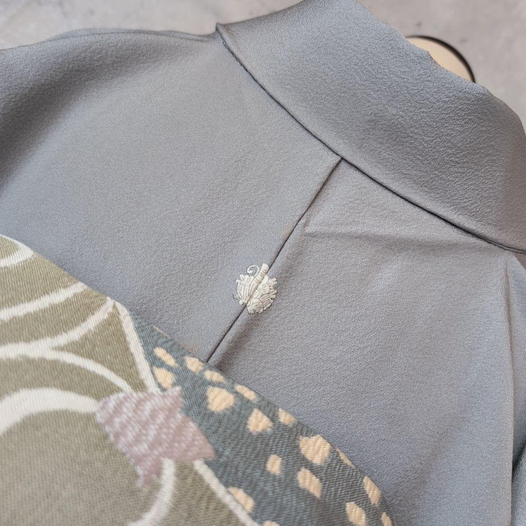 色無地　着物　フルセット　正絹　グレー　帯渦巻き　D2