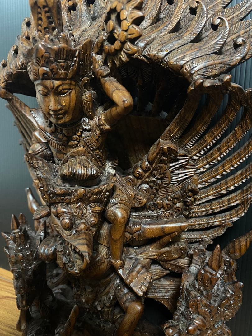 ぱ*ん様 アンティーク インドネシアバリ彫刻細密木彫ガルーダ置物 木彫り