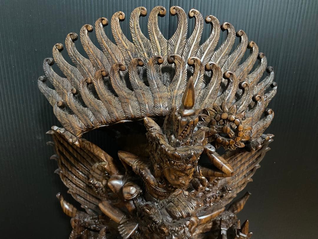 ぱ*ん様 アンティーク インドネシアバリ彫刻細密木彫ガルーダ置物 木彫り