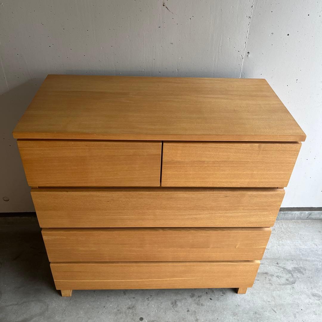 美品・廃盤希少★無印 木製チェスト・４段ワイド・タモ材 ナチュラル