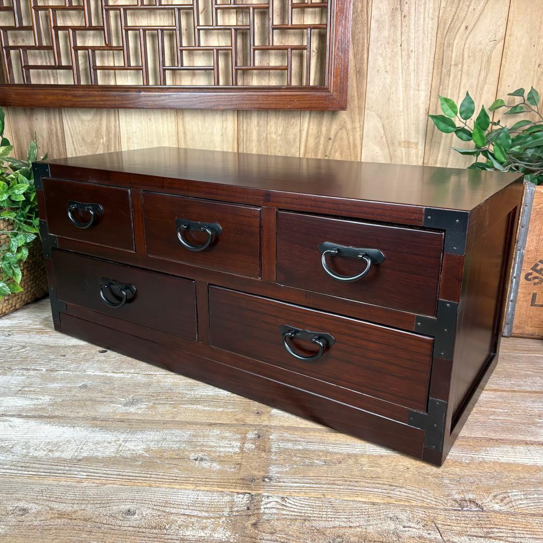 訳あり品！【88】民芸家具和引き出しタンスチェスト横長木製桐材無垢収納家具