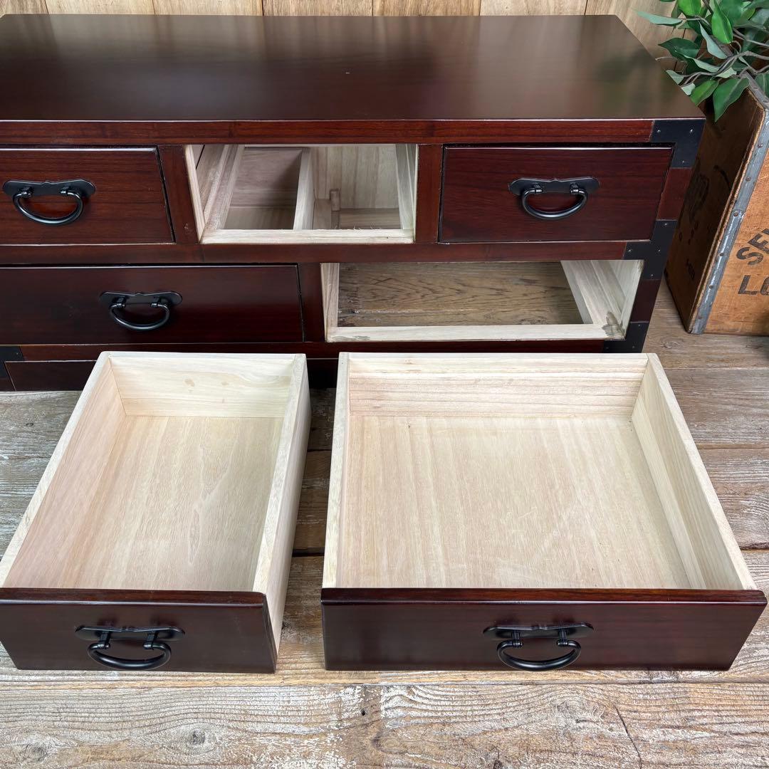 訳あり品！【88】民芸家具和引き出しタンスチェスト横長木製桐材無垢収納家具