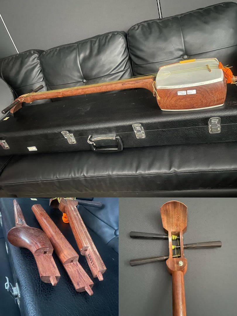 三味線　東さわり　花梨　皮やぶれなし　棹サイズ約30cm ケース付き