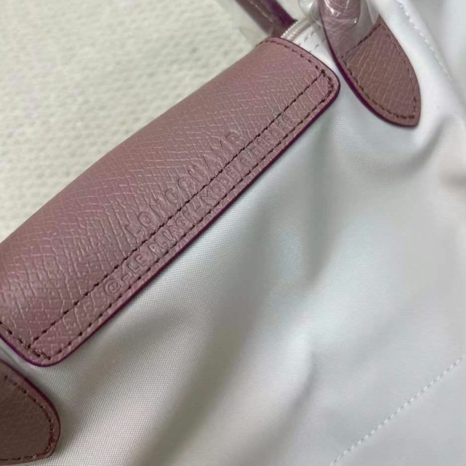 Longchamp エッフェル塔刺繍 ハンドバッグ S ホワイト/ピンク