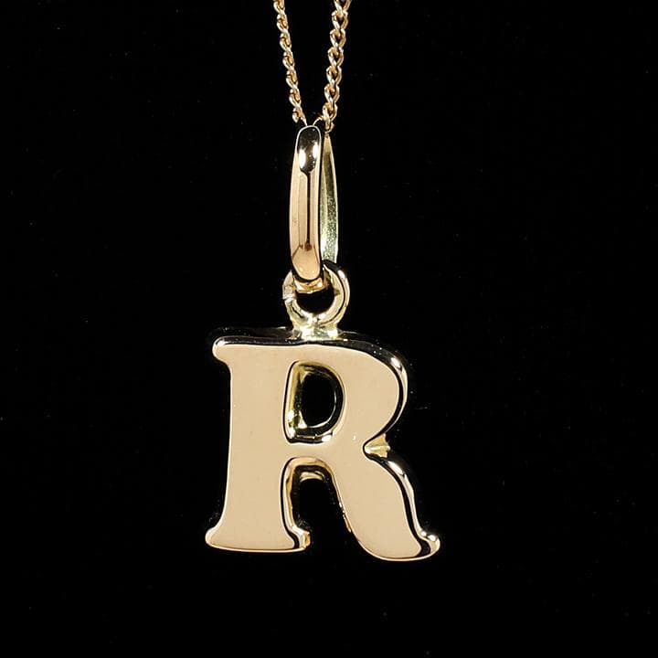 新品 未使用 K18YG イニシャル アルファベット ペンダント トップ R