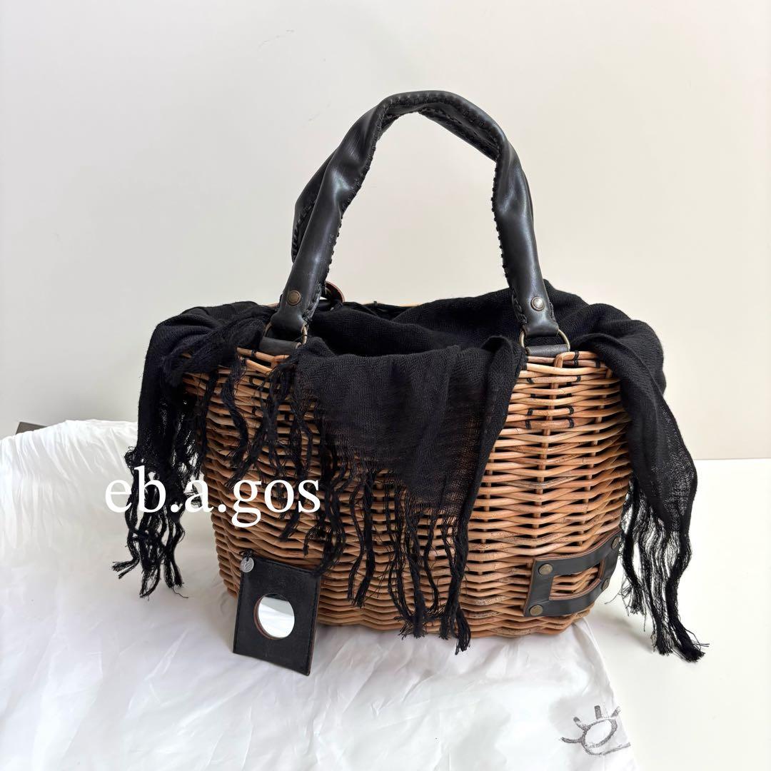 美品★eb.a.gos エバゴス　トートバスケットレザーハンドル　黒　カゴバッグ