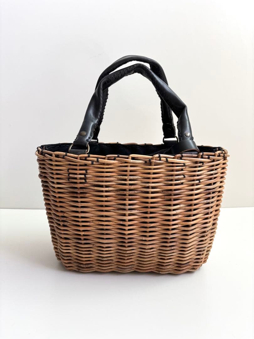 美品★eb.a.gos エバゴス　トートバスケットレザーハンドル　黒　カゴバッグ