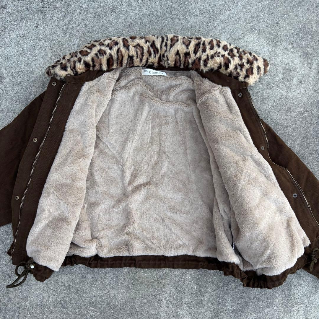 Elcamino レオパード襟2WAY ファー短丈ブルゾン 茶 y2k